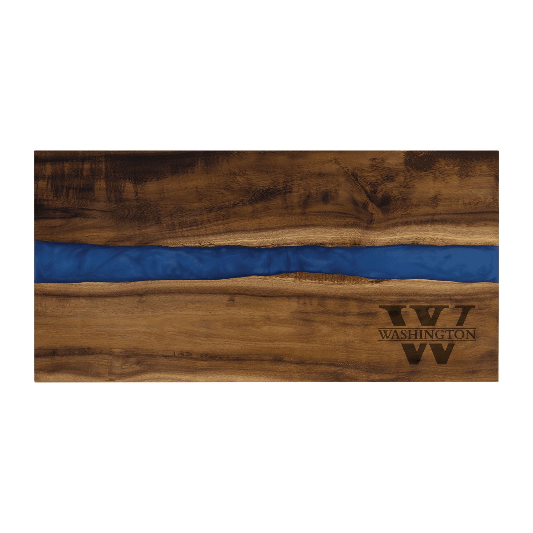 Personalized Monogram with Custom Name and Initial Engraved Acacia Wood with Blue Resin Serving Board Tray