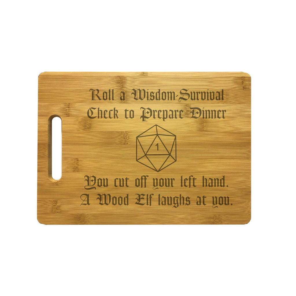 DND Wisdom Check Crit Fail Engraved Natural Wood Cutting Boards, Bamboo or Maple, Funny Dungeons Dragons Gifts