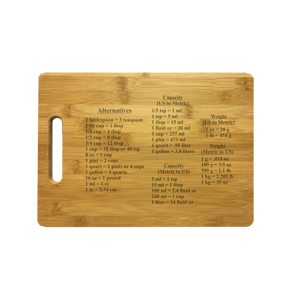 Cooking Measurement Conversions Engraved Natural Wood Cutting Boards, Bamboo or Maple, Cooking Gifts