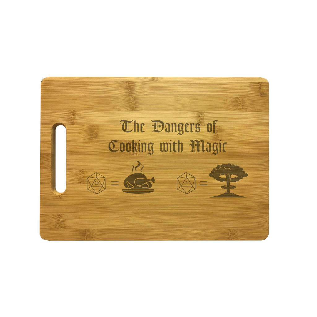 DND Dangers of Cooking with Magic Engraved Natural Wood Cutting Boards, Bamboo or Maple, Dungeons Dragons Gifts