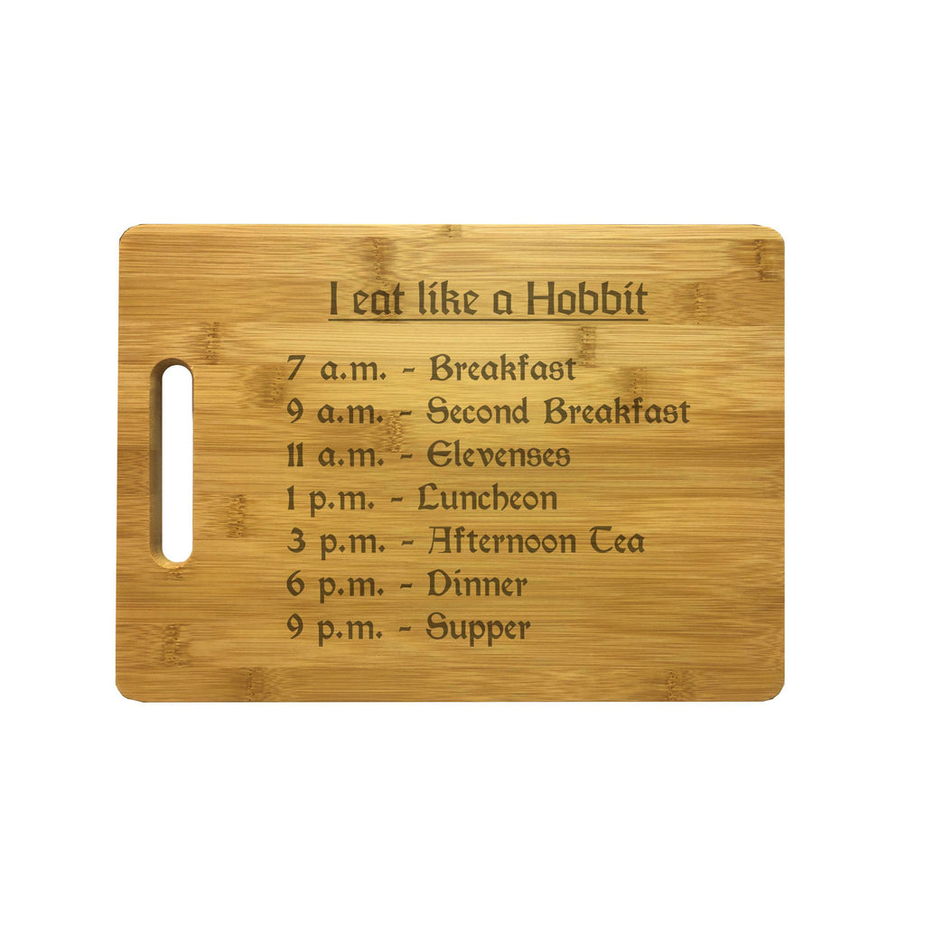 Eat Like a Hobbit Meal Times Engraved Natural Wood Cutting Boards, Bamboo or Maple, Nerdy Gifts