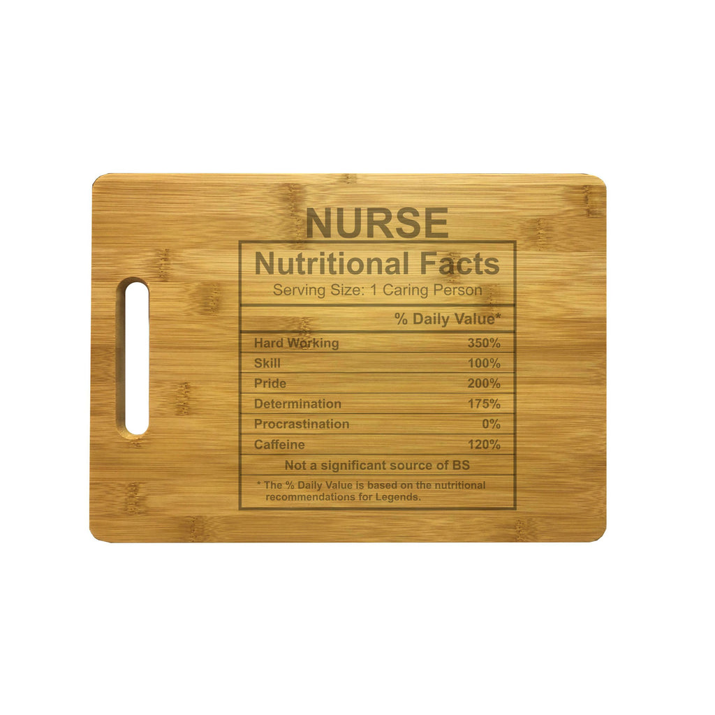Nurse Nutritional Facts Engraved Natural Wood Cutting Boards, Bamboo or Maple, Funny Cooking Gift