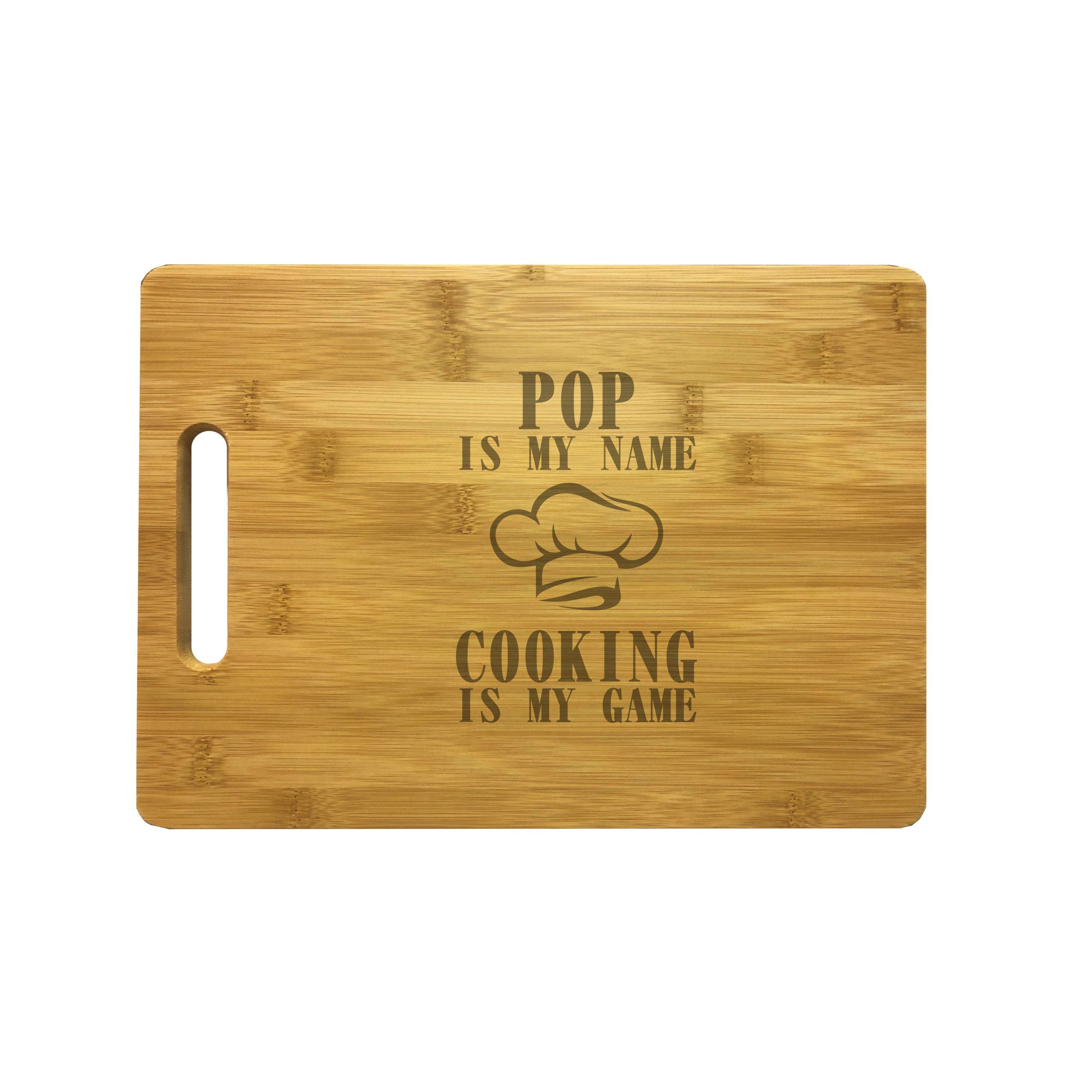 Pop My Name Cooking My Game Engraved Natural Wood Cutting Boards, Bamboo or Maple, Pop Gift