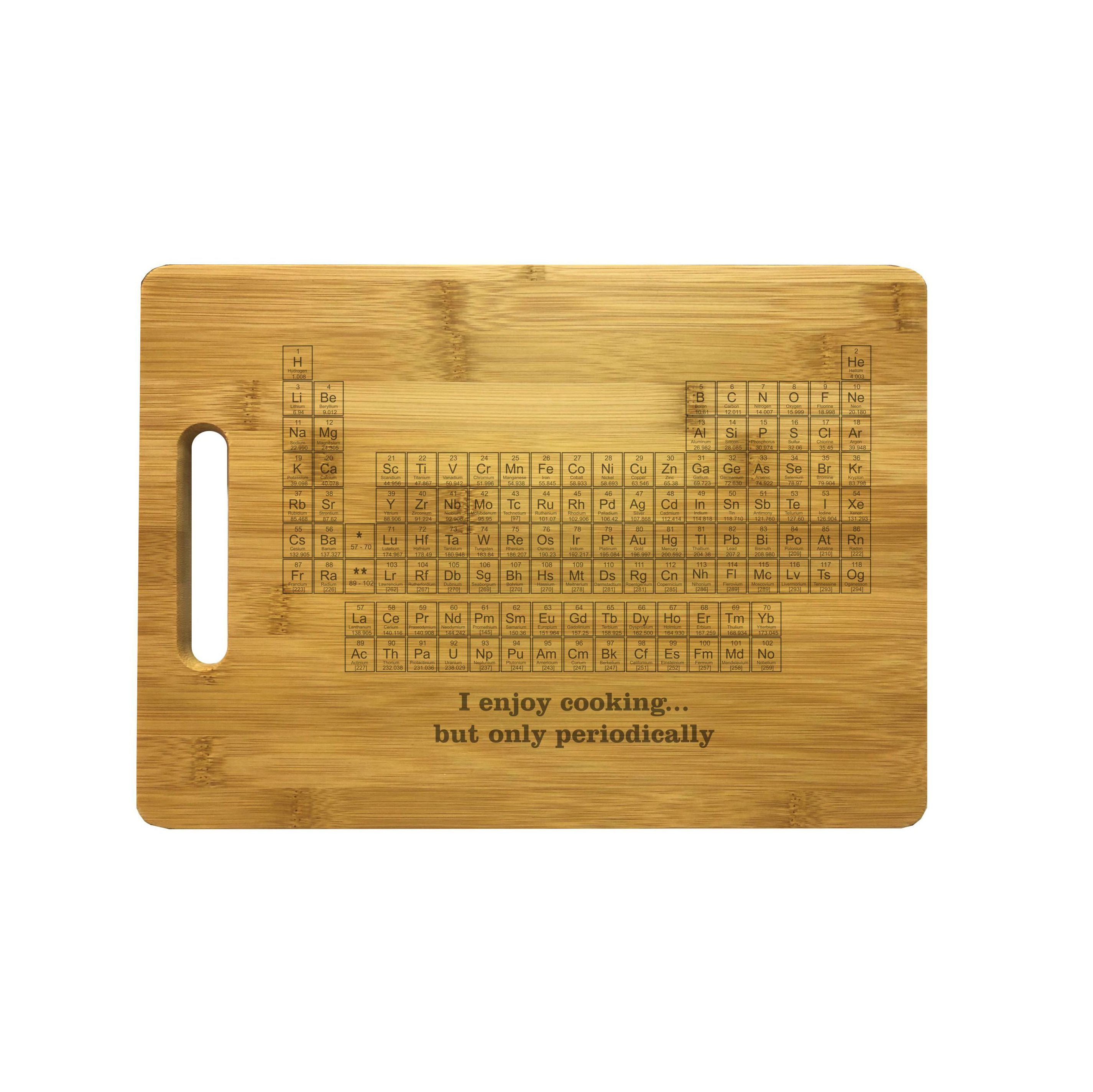 Cooking Periodically with Table of Elements Engraved Natural Wood Cutting Boards, Bamboo or Maple, Nerdy Gift