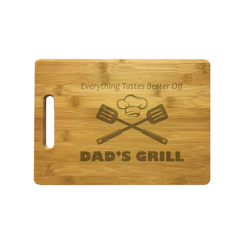 Dad's Grill Engraved Natural Wood Cutting Boards, Bamboo or Maple, Grilling BBQ Gift