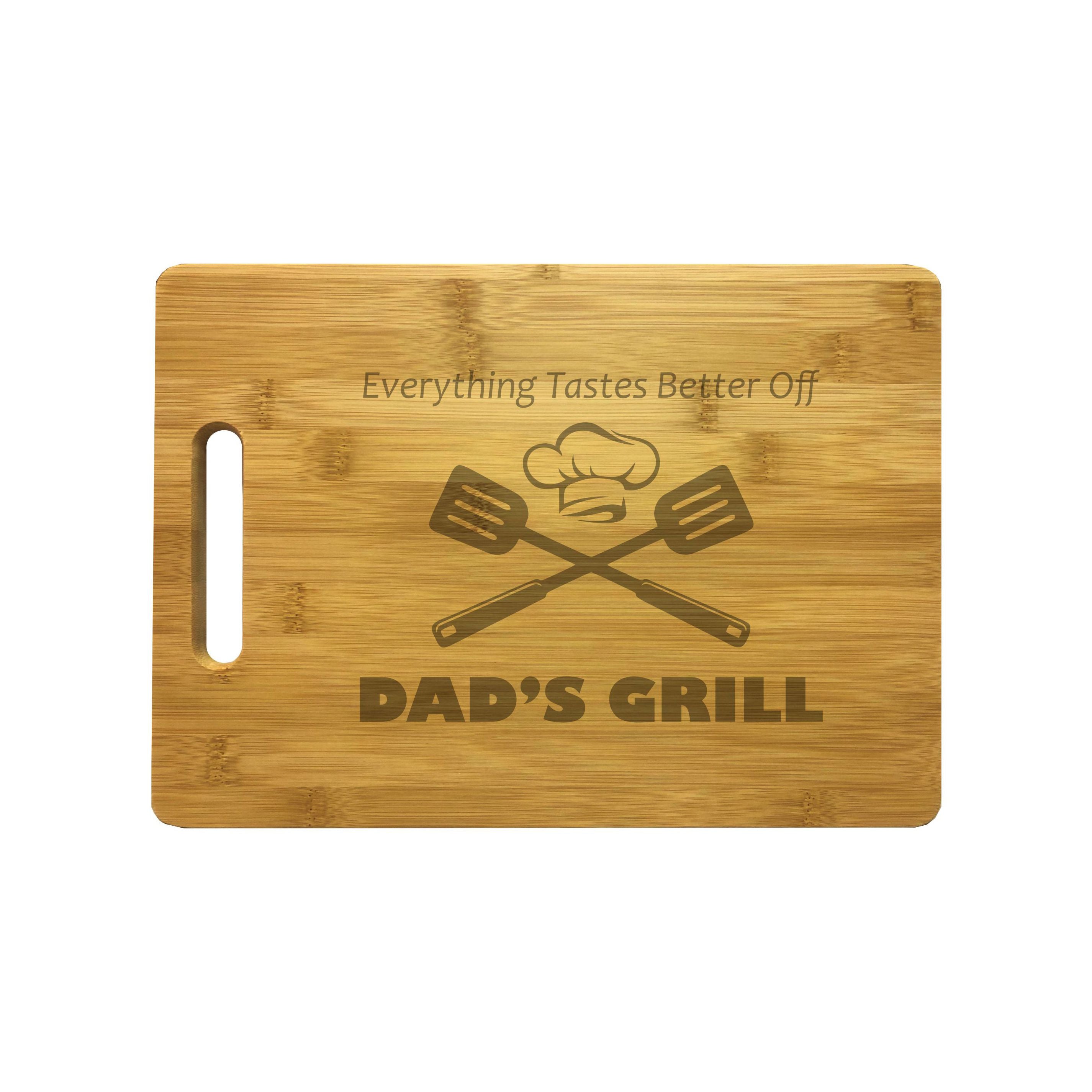 Dad's Grill Engraved Natural Wood Cutting Boards, Bamboo or Maple, Grilling BBQ Gift