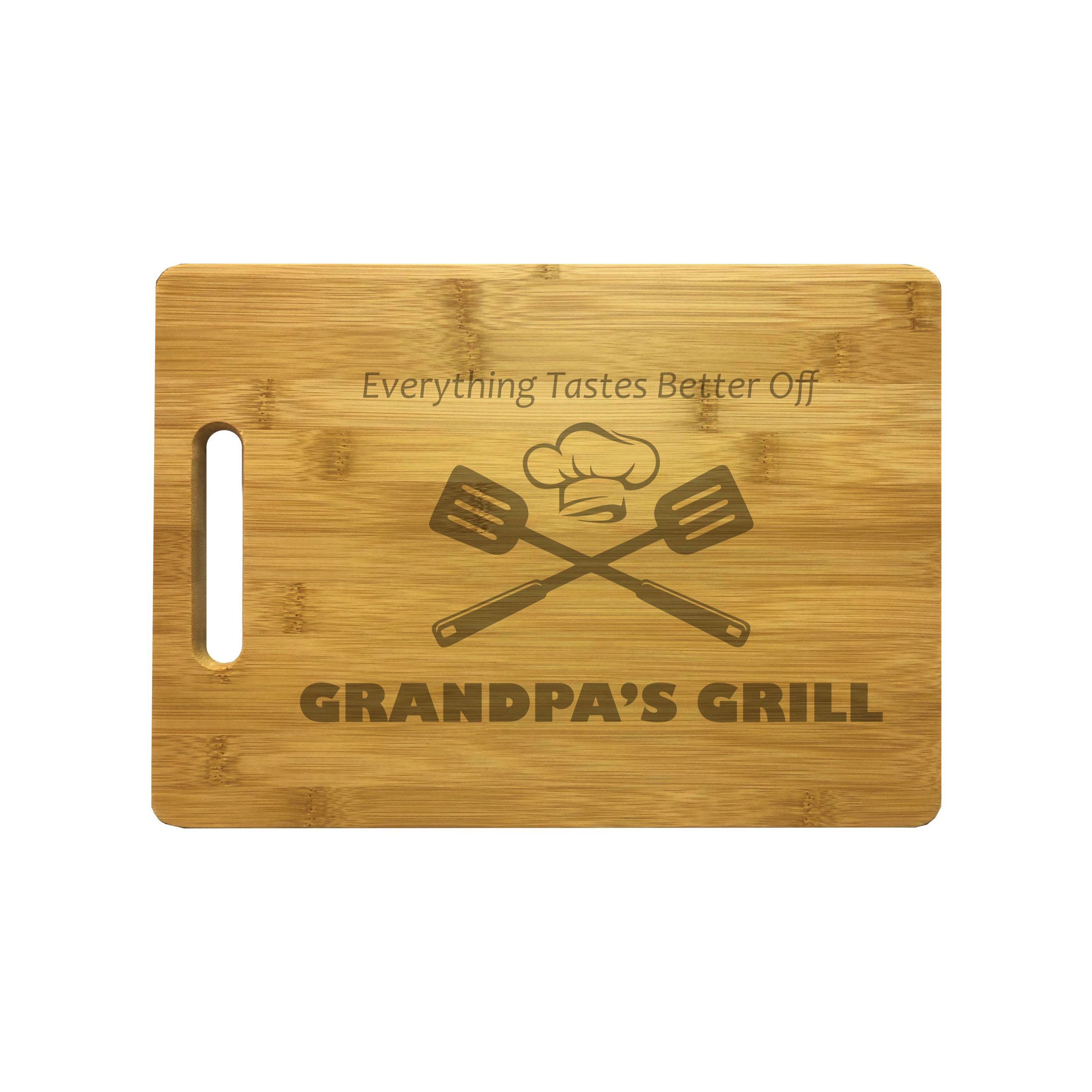 Grandpa's Grill Engraved Natural Wood Cutting Boards, Bamboo or Maple, Grilling BBQ Gift