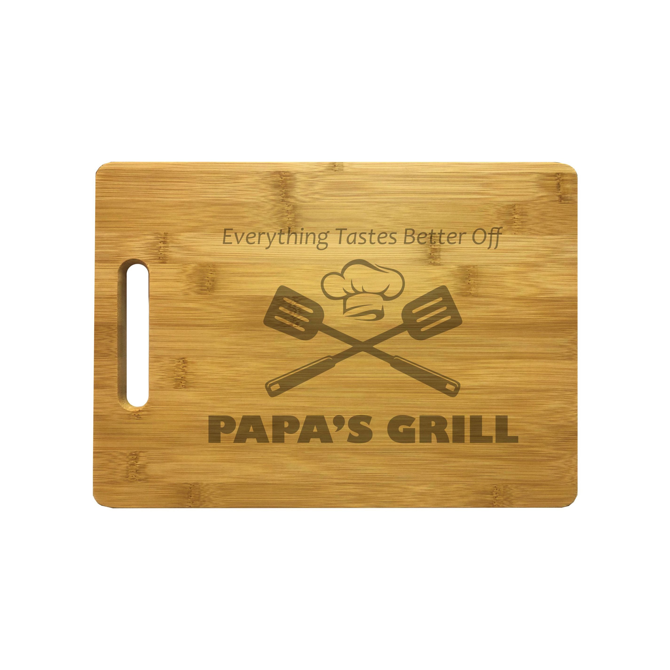 Papa's Grill Engraved Natural Wood Cutting Boards, Bamboo or Maple, Grilling BBQ Gift