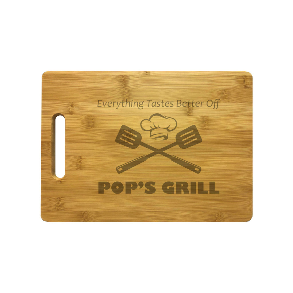 Pop's Grill Engraved Natural Wood Cutting Boards, Bamboo or Maple, Grilling BBQ Gift