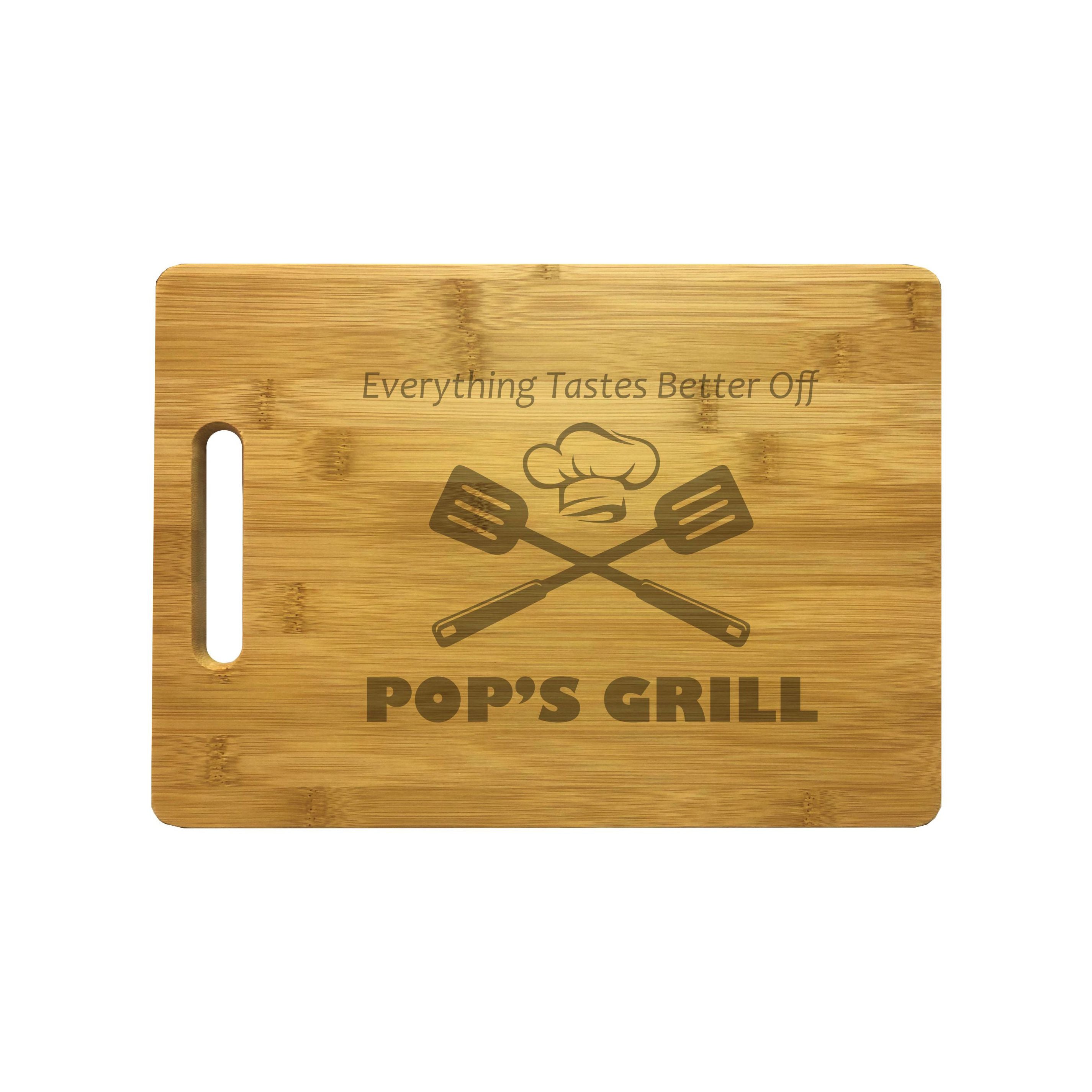 Pop's Grill Engraved Natural Wood Cutting Boards, Bamboo or Maple, Grilling BBQ Gift
