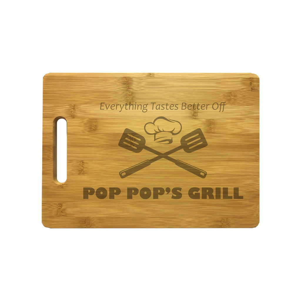 Pop Pop's Grill Engraved Natural Wood Cutting Boards, Bamboo or Maple, Grilling BBQ Gift