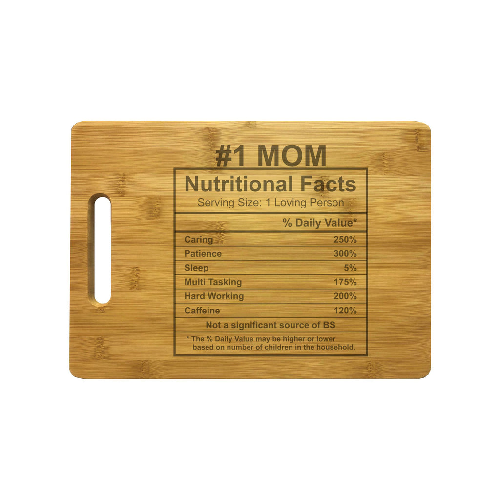 Number 1 Mom Nutritional Facts Engraved Natural Wood Cutting Boards, Bamboo or Maple, Mom Gift