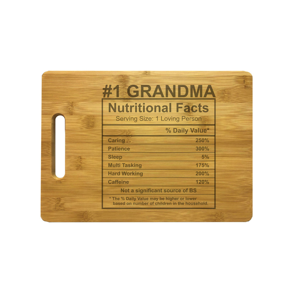 Number 1 Grandma Nutritional Facts Engraved Natural Wood Cutting Boards, Bamboo or Maple, Grandma Gift