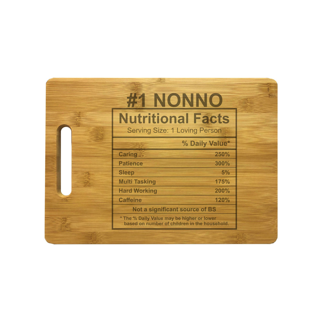Number 1 Nonno Nutritional Facts Engraved Natural Wood Cutting Boards, Bamboo or Maple, Nonno Gift