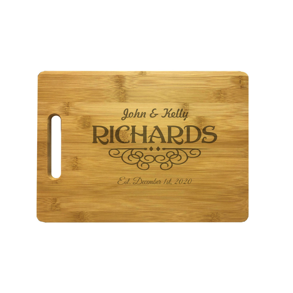 Personalized Natural Wood Cutting Boards with Custom Names and Date, Engraved Bamboo or Maple, Wedding Anniversary Gift