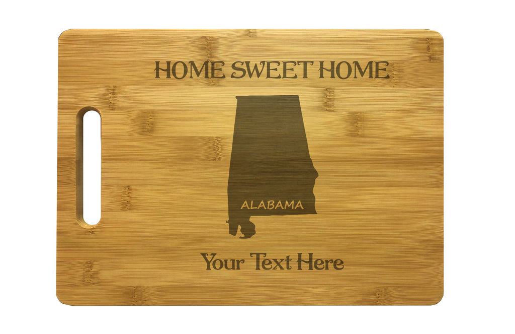 Personalized Alabama Engraved Natural Wood Cutting Board, Home Sweet Home with Custom Text, Engraved Bamboo or Maple, Housewarming Gift