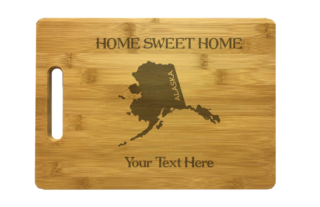 Personalized Alaska Engraved Natural Wood Cutting Board, Home Sweet Home with Custom Text, Engraved Bamboo or Maple, Housewarming Gift