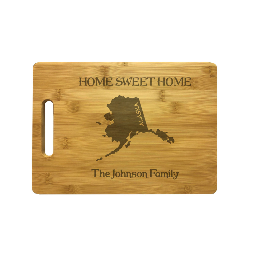Personalized Alaska Engraved Natural Wood Cutting Board, Home Sweet Home with Custom Text, Engraved Bamboo or Maple, Housewarming Gift