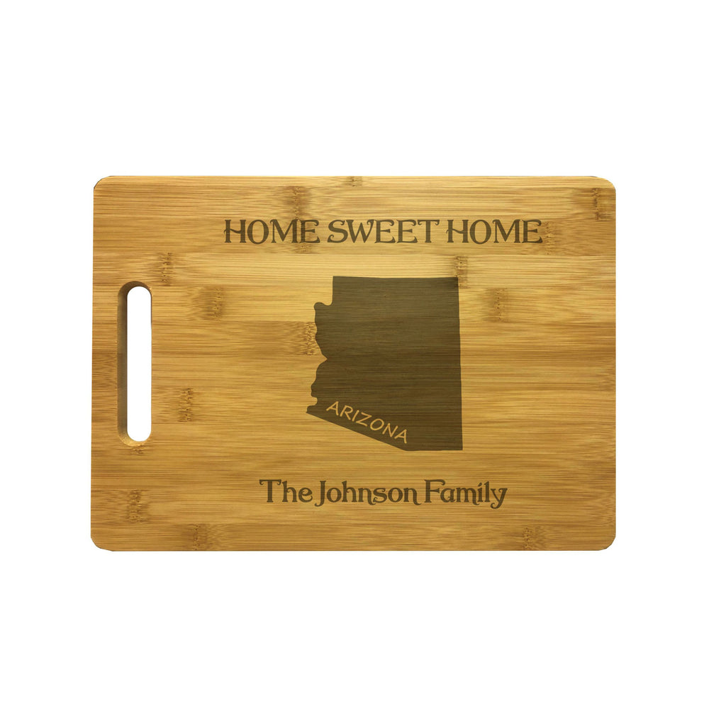 Personalized Arizona Engraved Natural Wood Cutting Board, Home Sweet Home with Custom Text, Engraved Bamboo or Maple, Housewarming Gift
