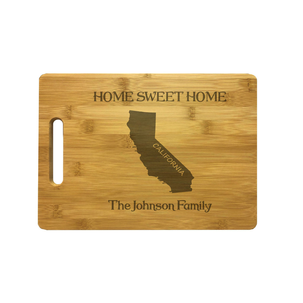 Personalized California Engraved Natural Wood Cutting Board, Home Sweet Home with Custom Text, Engraved Bamboo or Maple, Housewarming Gift