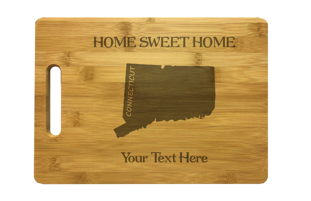Personalized Connecticut Engraved Natural Wood Cutting Board, Home Sweet Home with Custom Text, Engraved Bamboo or Maple, Housewarming Gift