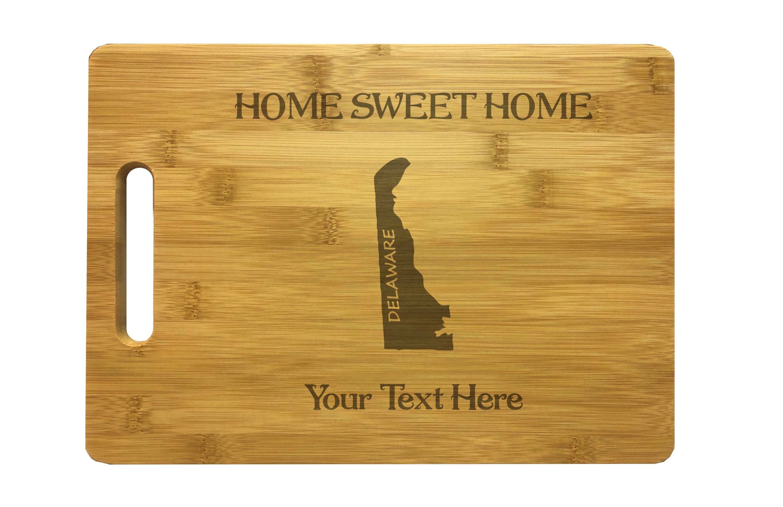Personalized Delaware Engraved Natural Wood Cutting Board, Home Sweet Home with Custom Text, Engraved Bamboo or Maple, Housewarming Gift