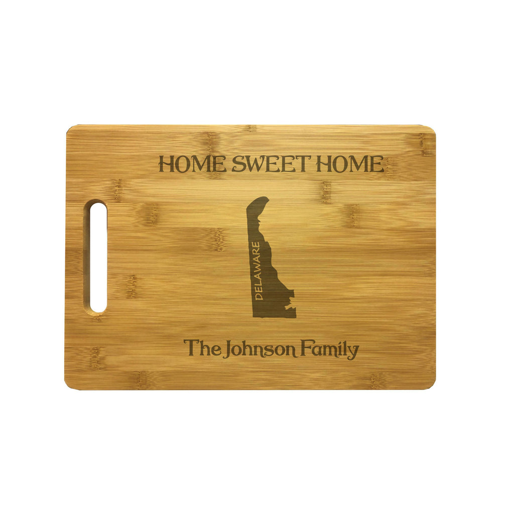 Personalized Delaware Engraved Natural Wood Cutting Board, Home Sweet Home with Custom Text, Engraved Bamboo or Maple, Housewarming Gift