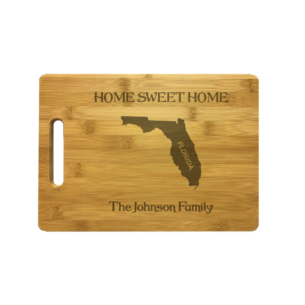 Personalized Florida Engraved Natural Wood Cutting Board, Home Sweet Home with Custom Text, Engraved Bamboo or Maple, Housewarming Gift