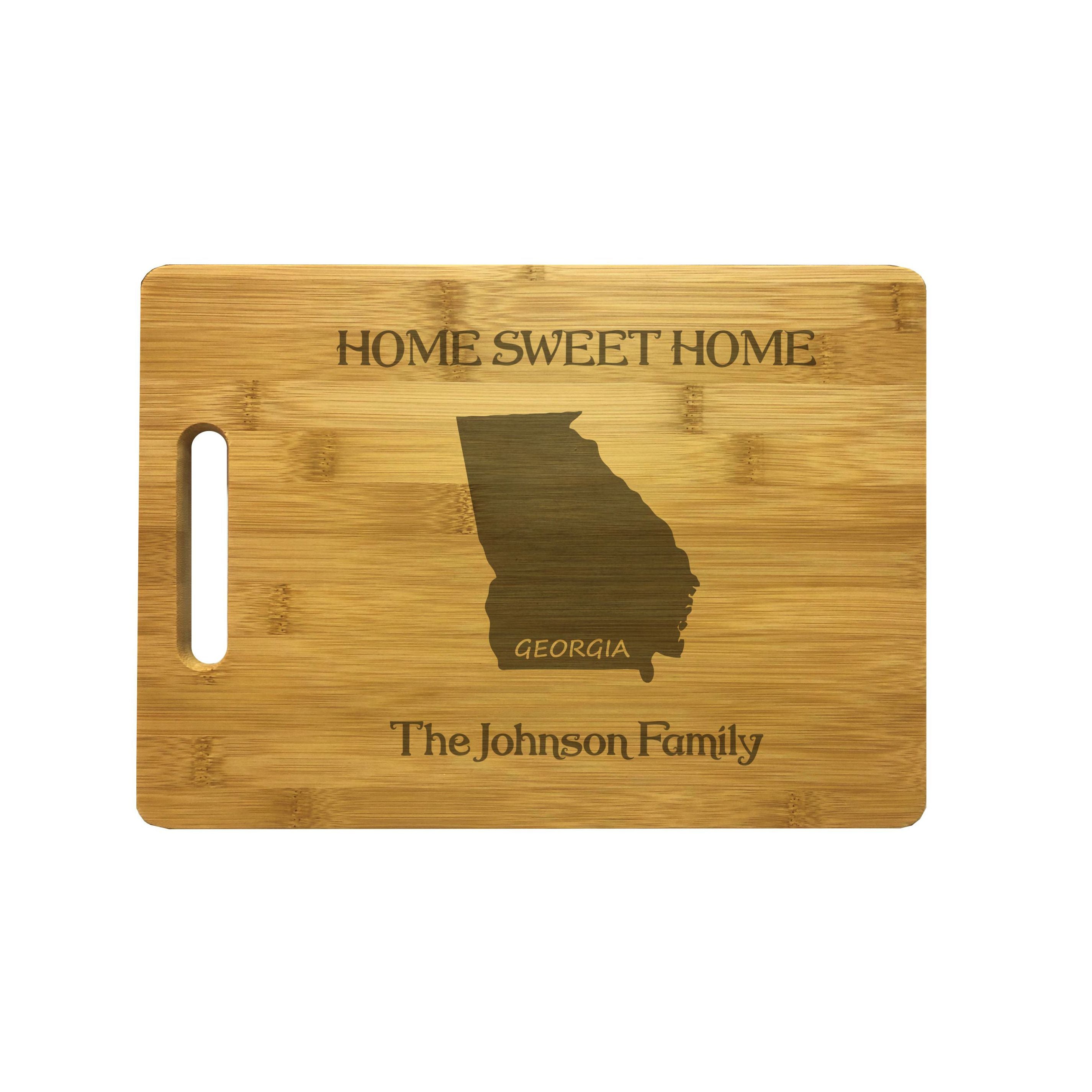 Personalized Georgia Engraved Natural Wood Cutting Board, Home Sweet Home with Custom Text, Engraved Bamboo or Maple, Housewarming Gift