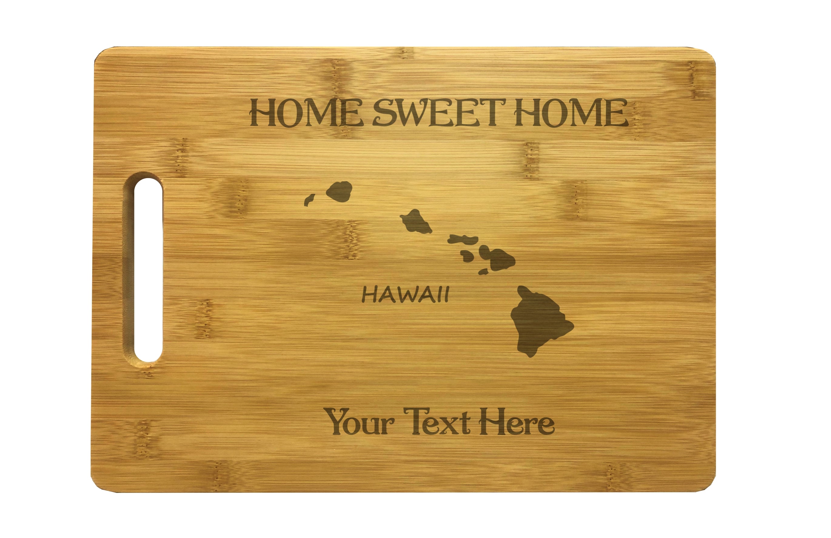 Personalized Hawaii Engraved Natural Wood Cutting Board, Home Sweet Home with Custom Text, Engraved Bamboo or Maple, Housewarming Gift