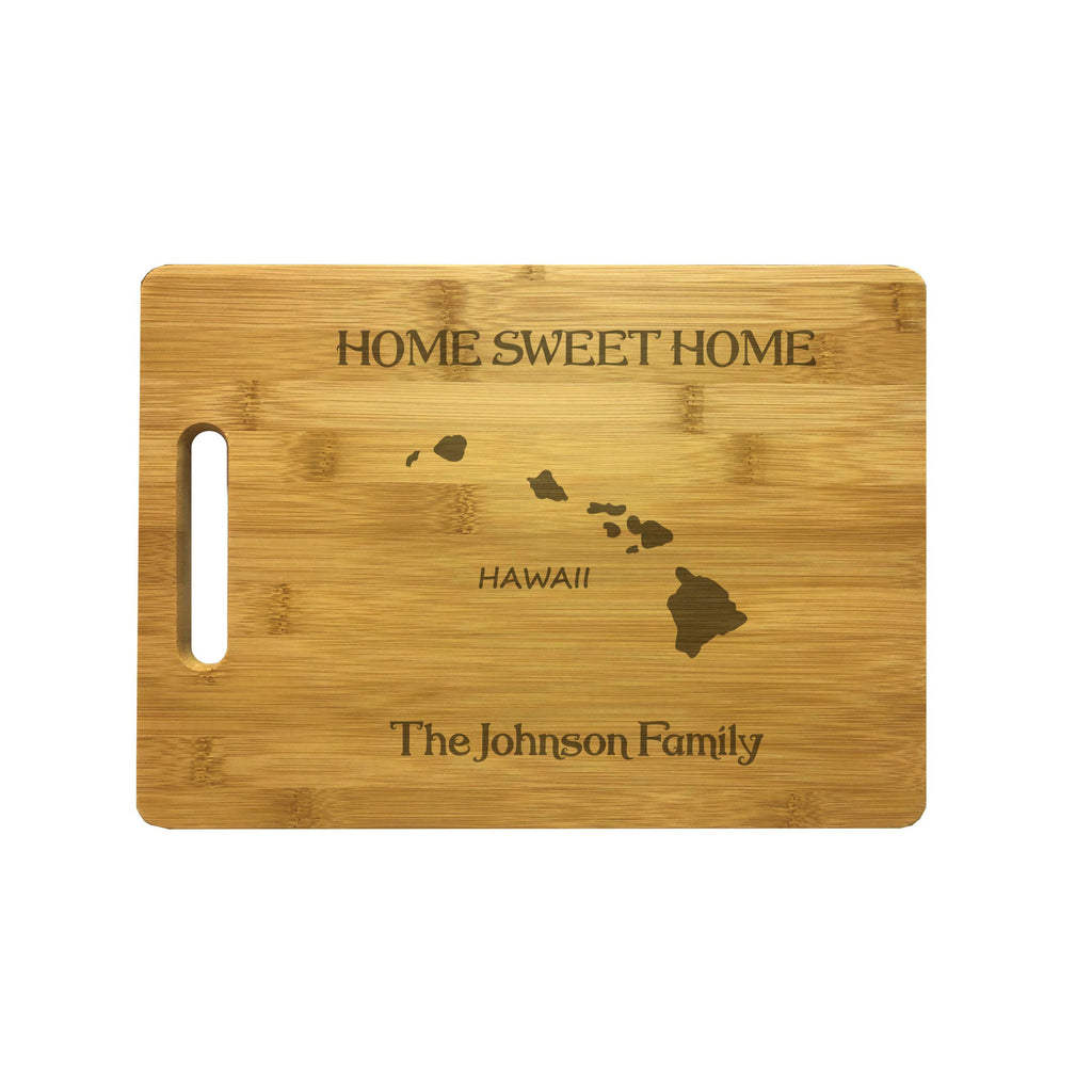 Personalized Hawaii Engraved Natural Wood Cutting Board, Home Sweet Home with Custom Text, Engraved Bamboo or Maple, Housewarming Gift