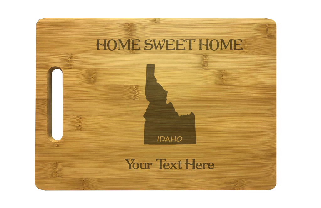 Personalized Idaho Engraved Natural Wood Cutting Board, Home Sweet Home with Custom Text, Engraved Bamboo or Maple, Housewarming Gift