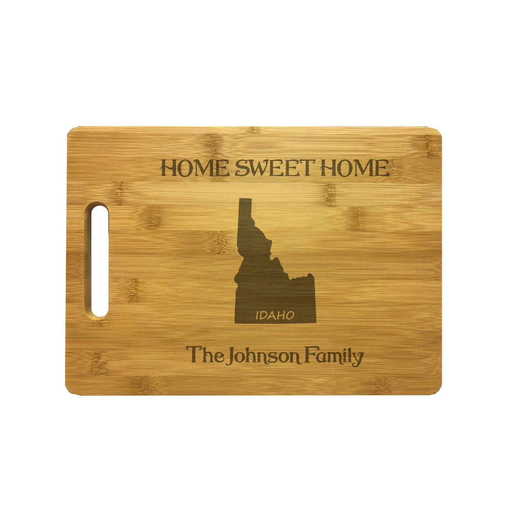 Personalized Idaho Engraved Natural Wood Cutting Board, Home Sweet Home with Custom Text, Engraved Bamboo or Maple, Housewarming Gift