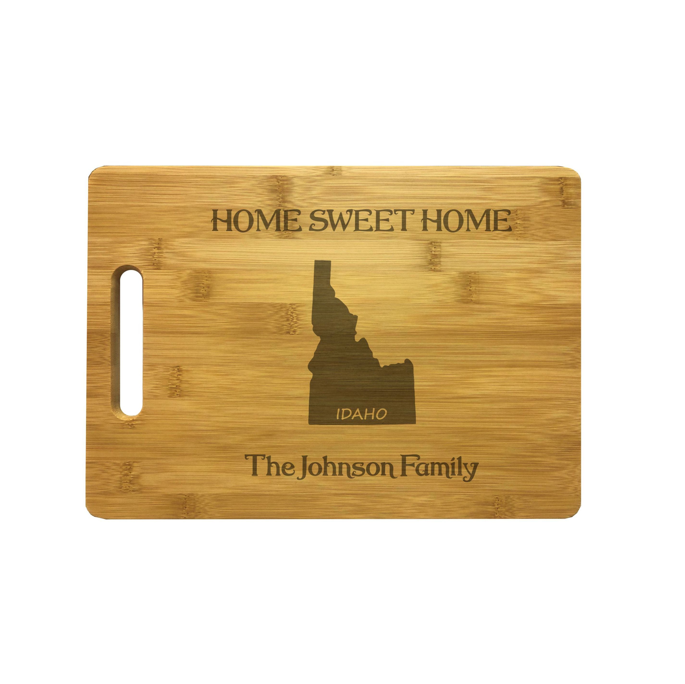 Personalized Idaho Engraved Natural Wood Cutting Board, Home Sweet Home with Custom Text, Engraved Bamboo or Maple, Housewarming Gift