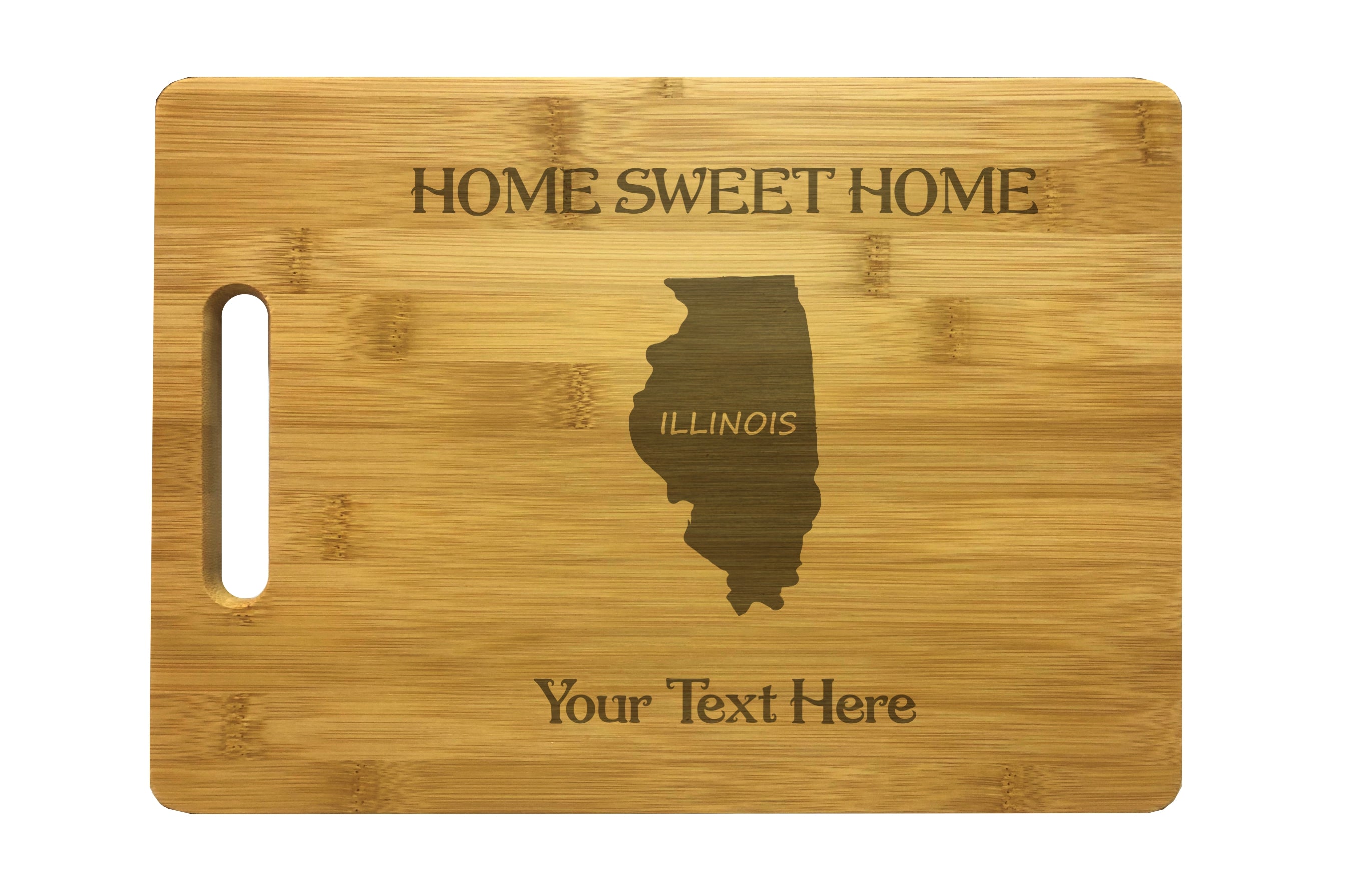 Personalized Illinois Engraved Natural Wood Cutting Board, Home Sweet Home with Custom Text, Engraved Bamboo or Maple, Housewarming Gift