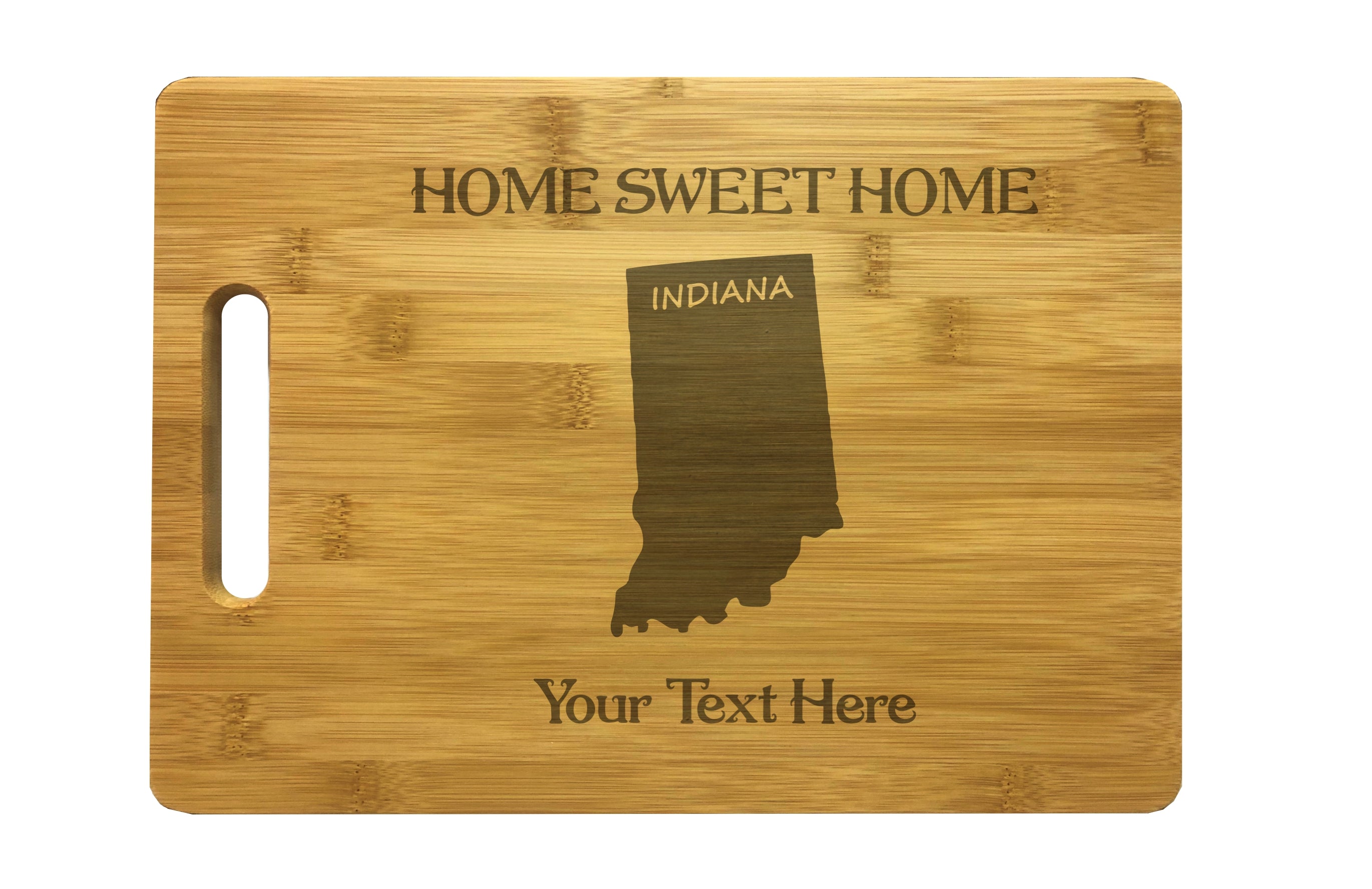 Personalized Indiana Engraved Natural Wood Cutting Board, Home Sweet Home with Custom Text, Engraved Bamboo or Maple, Housewarming Gift