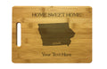 Personalized Iowa Engraved Natural Wood Cutting Board, Home Sweet Home with Custom Text, Engraved Bamboo or Maple, Housewarming Gift