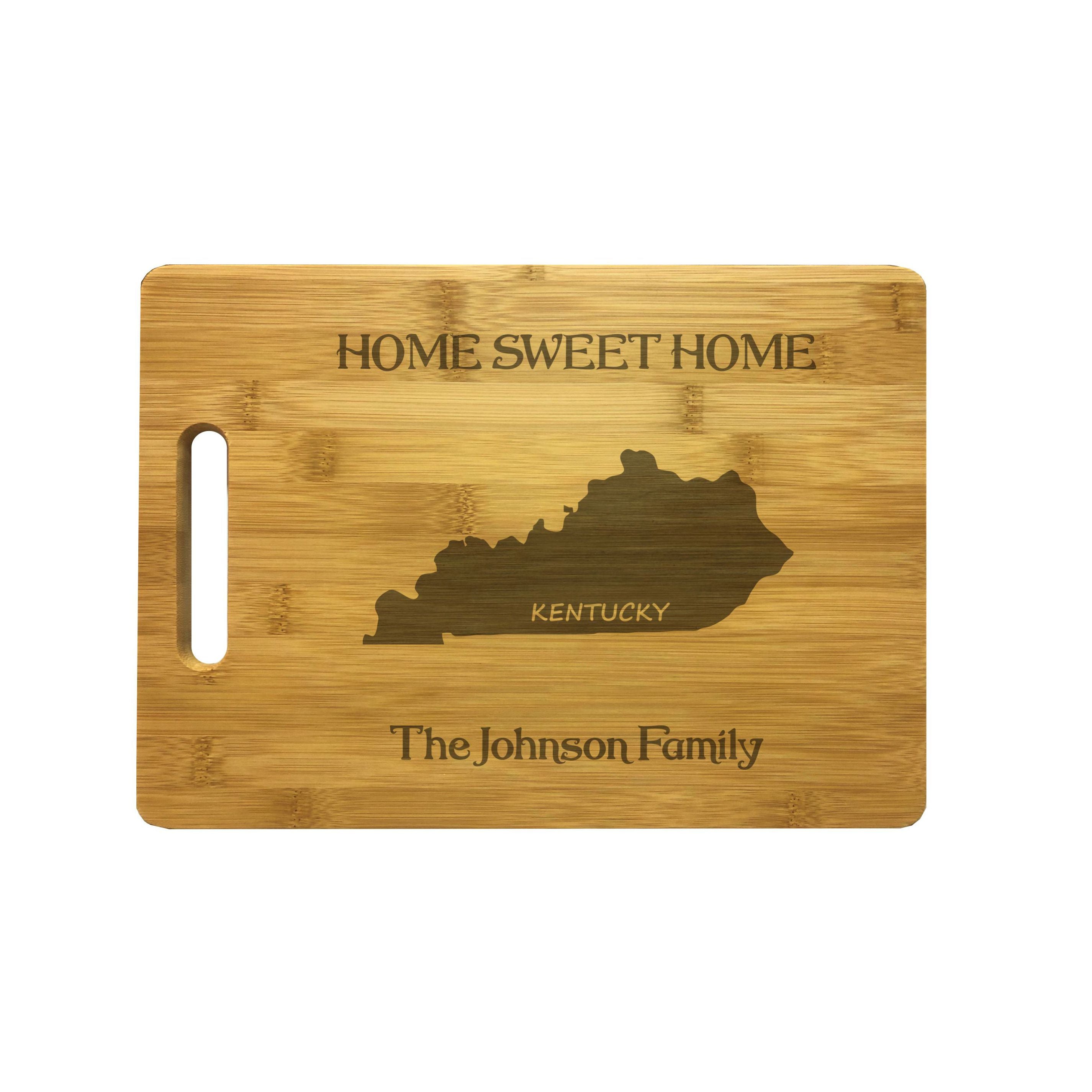 Personalized Kentucky Engraved Natural Wood Cutting Board, Home Sweet Home with Custom Text, Engraved Bamboo or Maple, Housewarming Gift