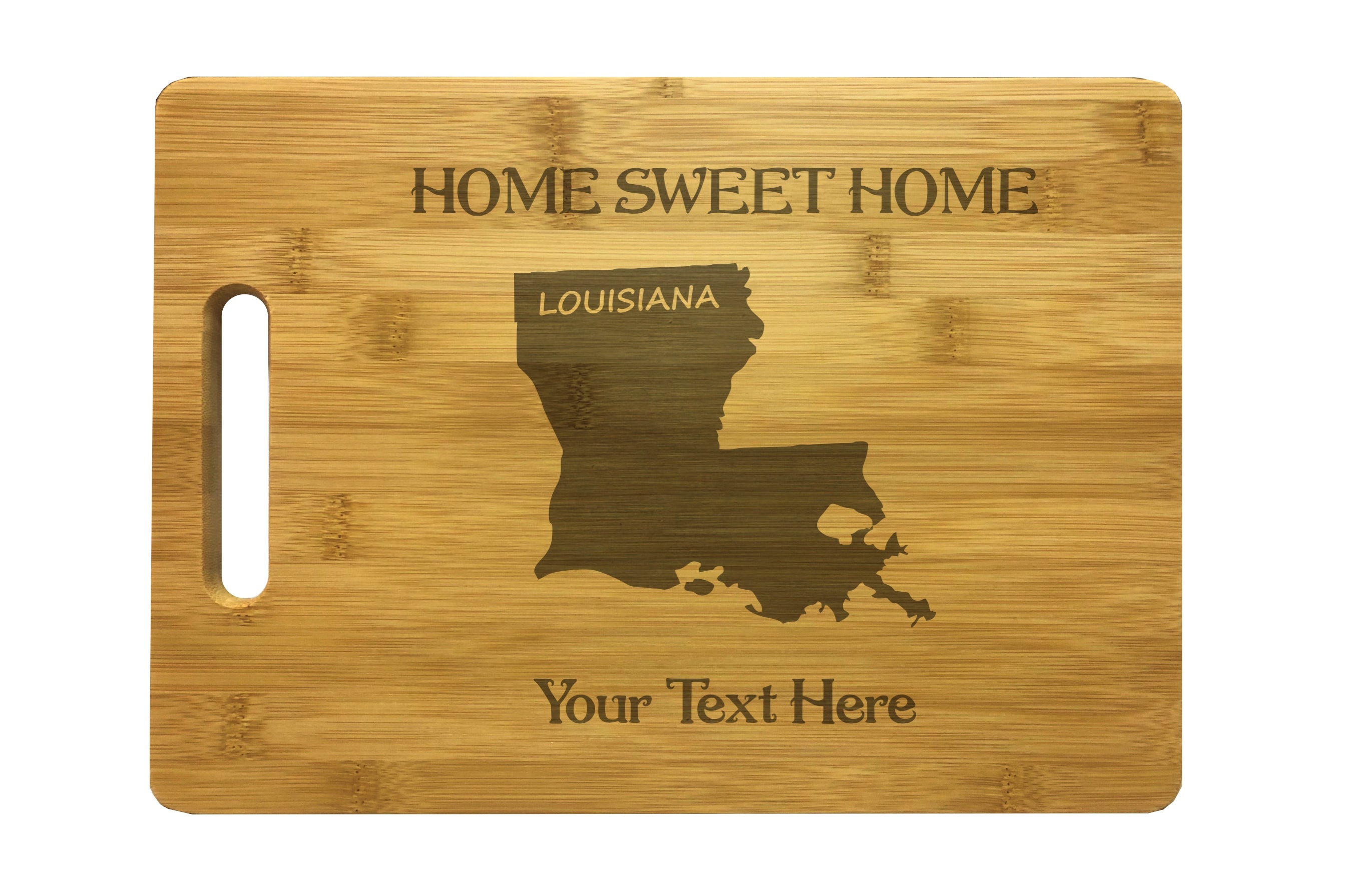 Personalized Louisiana Engraved Natural Wood Cutting Board, Home Sweet Home with Custom Text, Engraved Bamboo or Maple, Housewarming Gift