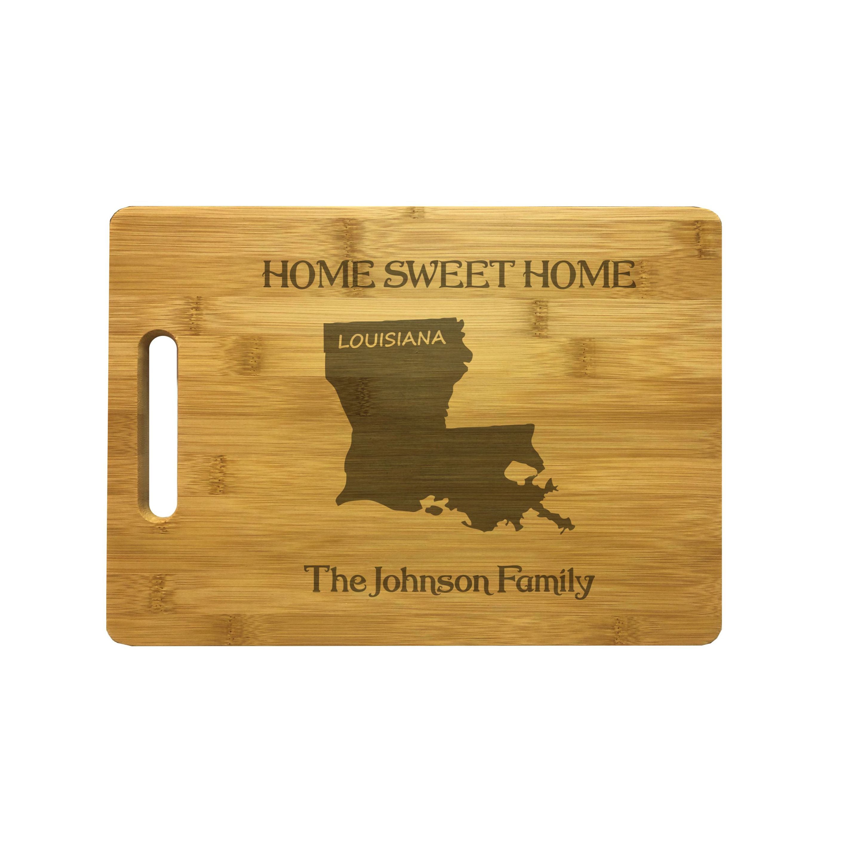 Personalized Louisiana Engraved Natural Wood Cutting Board, Home Sweet Home with Custom Text, Engraved Bamboo or Maple, Housewarming Gift