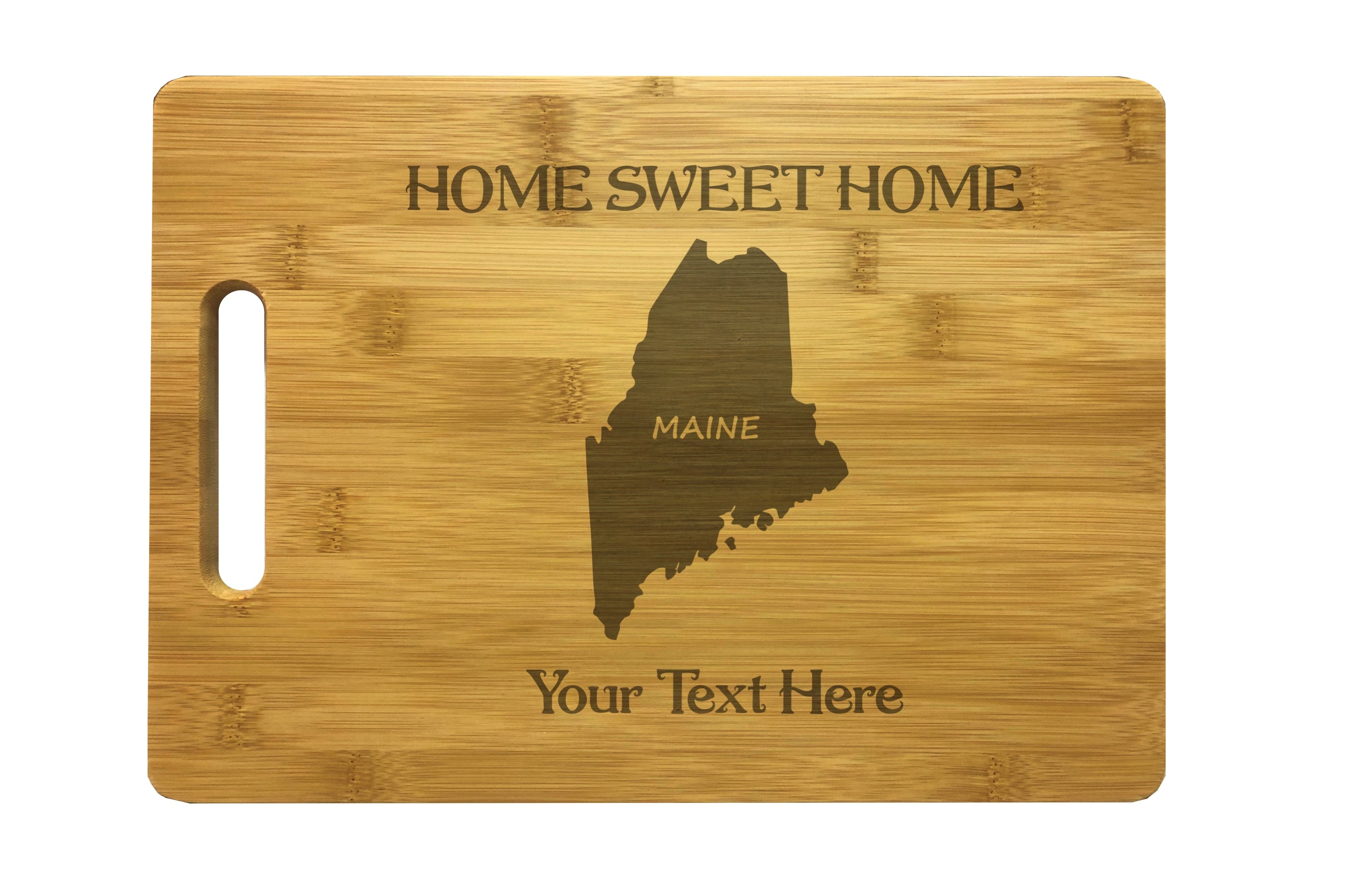 Personalized Maine Engraved Natural Wood Cutting Board, Home Sweet Home with Custom Text, Engraved Bamboo or Maple, Housewarming Gift