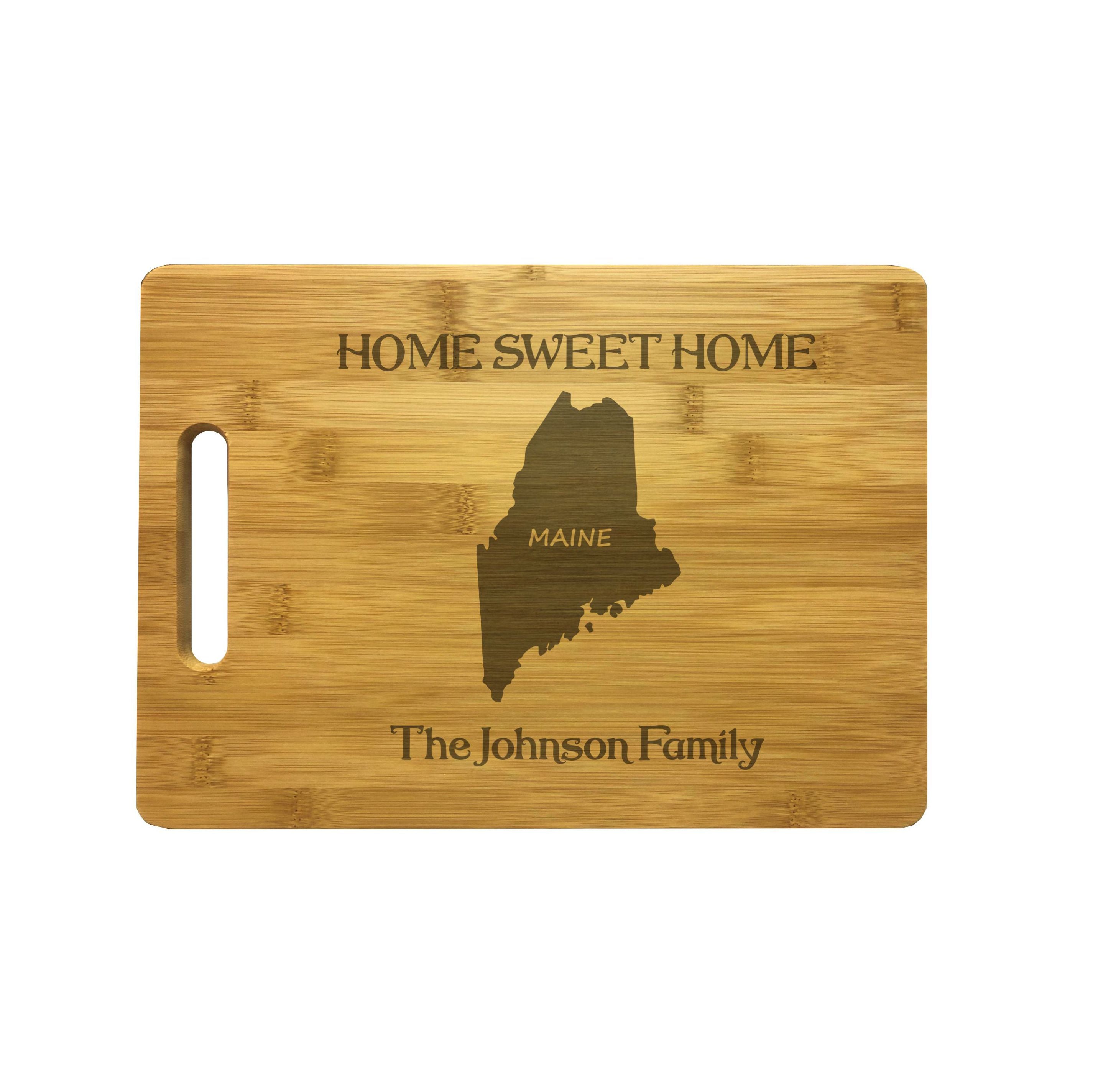 Personalized Maine Engraved Natural Wood Cutting Board, Home Sweet Home with Custom Text, Engraved Bamboo or Maple, Housewarming Gift