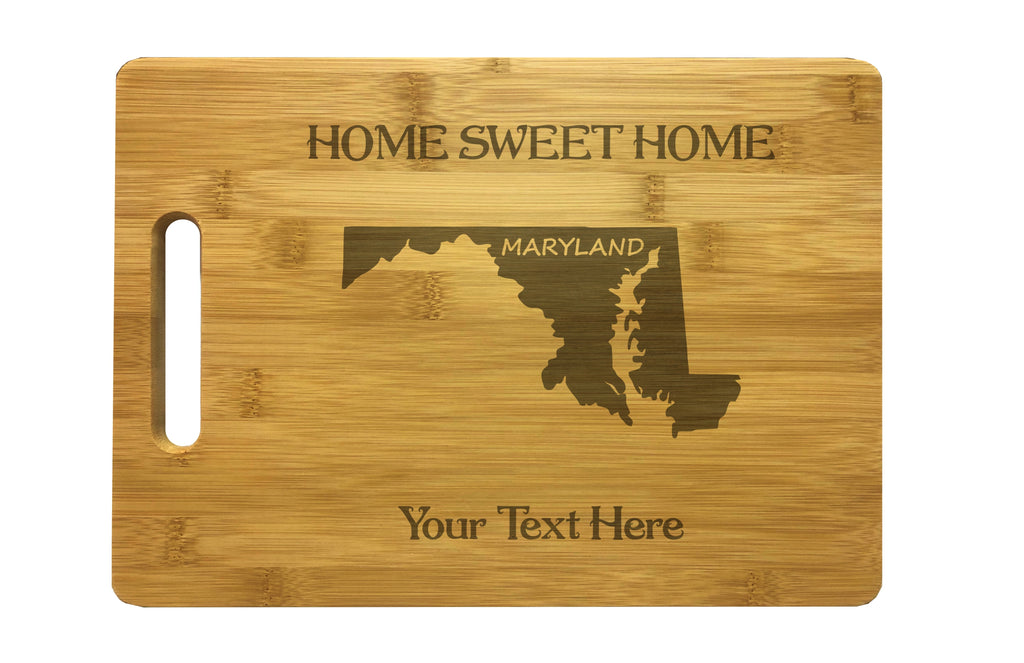 Personalized Maryland Engraved Natural Wood Cutting Board, Home Sweet Home with Custom Text, Engraved Bamboo or Maple, Housewarming Gift