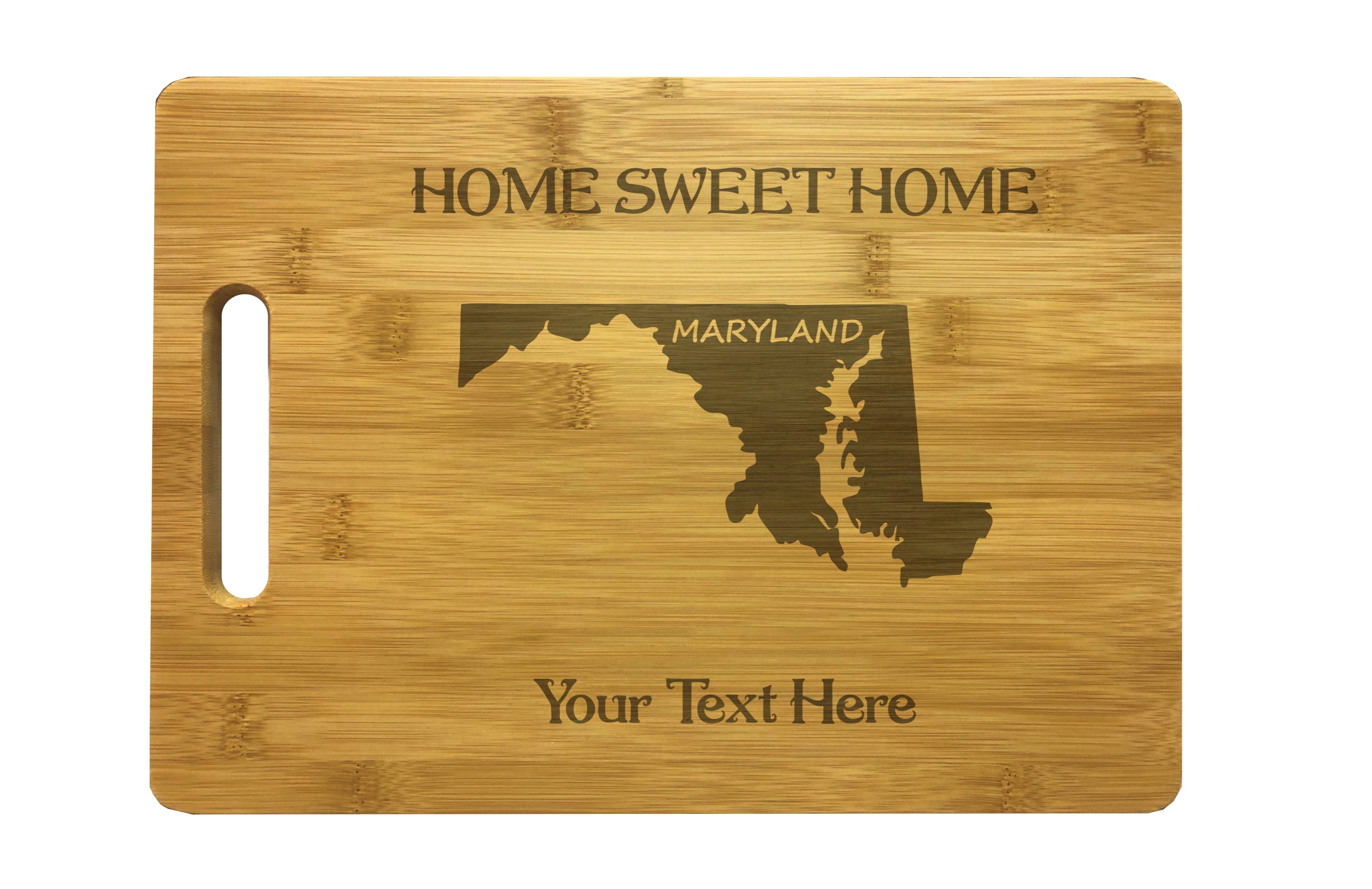Personalized Maryland Engraved Natural Wood Cutting Board, Home Sweet Home with Custom Text, Engraved Bamboo or Maple, Housewarming Gift