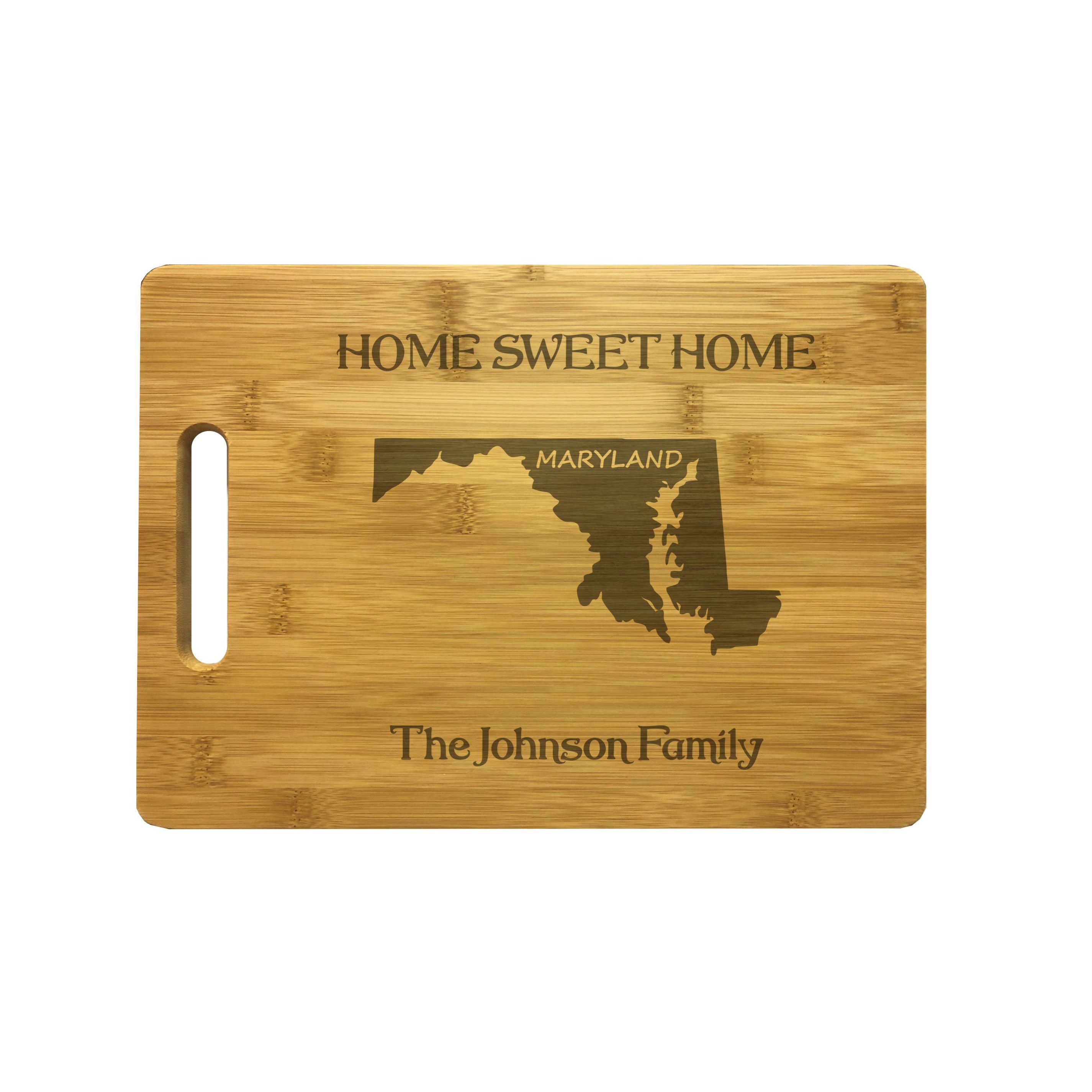 Personalized Maryland Engraved Natural Wood Cutting Board, Home Sweet Home with Custom Text, Engraved Bamboo or Maple, Housewarming Gift