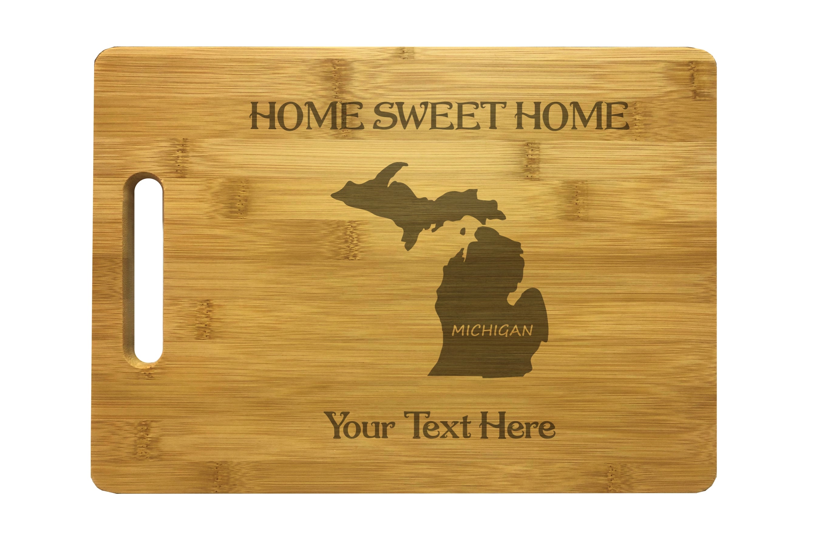 Personalized Michigan Engraved Natural Wood Cutting Board, Home Sweet Home with Custom Text, Engraved Bamboo or Maple, Housewarming Gift