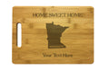 Personalized Minnesota Engraved Natural Wood Cutting Board, Home Sweet Home with Custom Text, Engraved Bamboo or Maple, Housewarming Gift