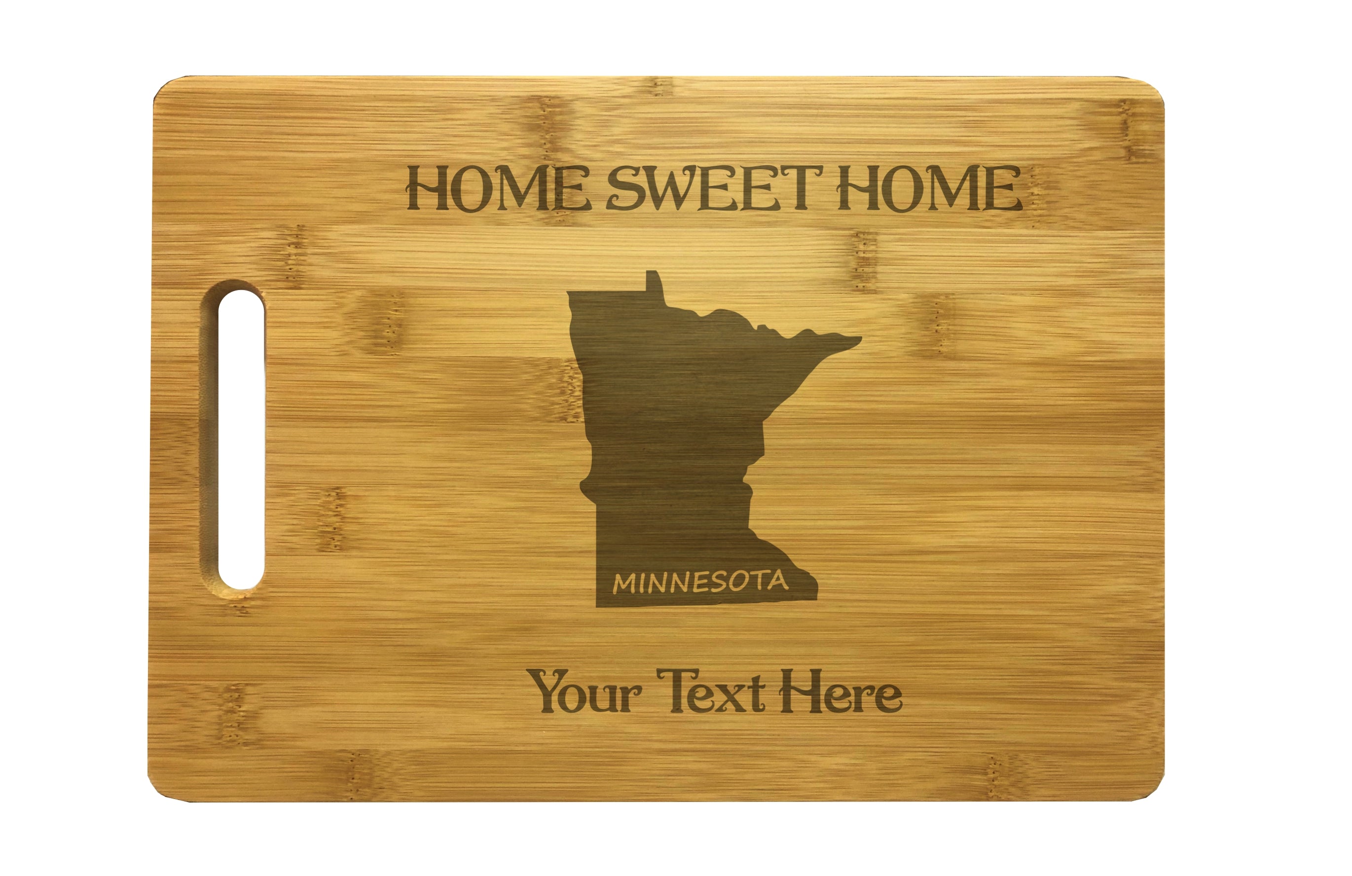 Personalized Minnesota Engraved Natural Wood Cutting Board, Home Sweet Home with Custom Text, Engraved Bamboo or Maple, Housewarming Gift
