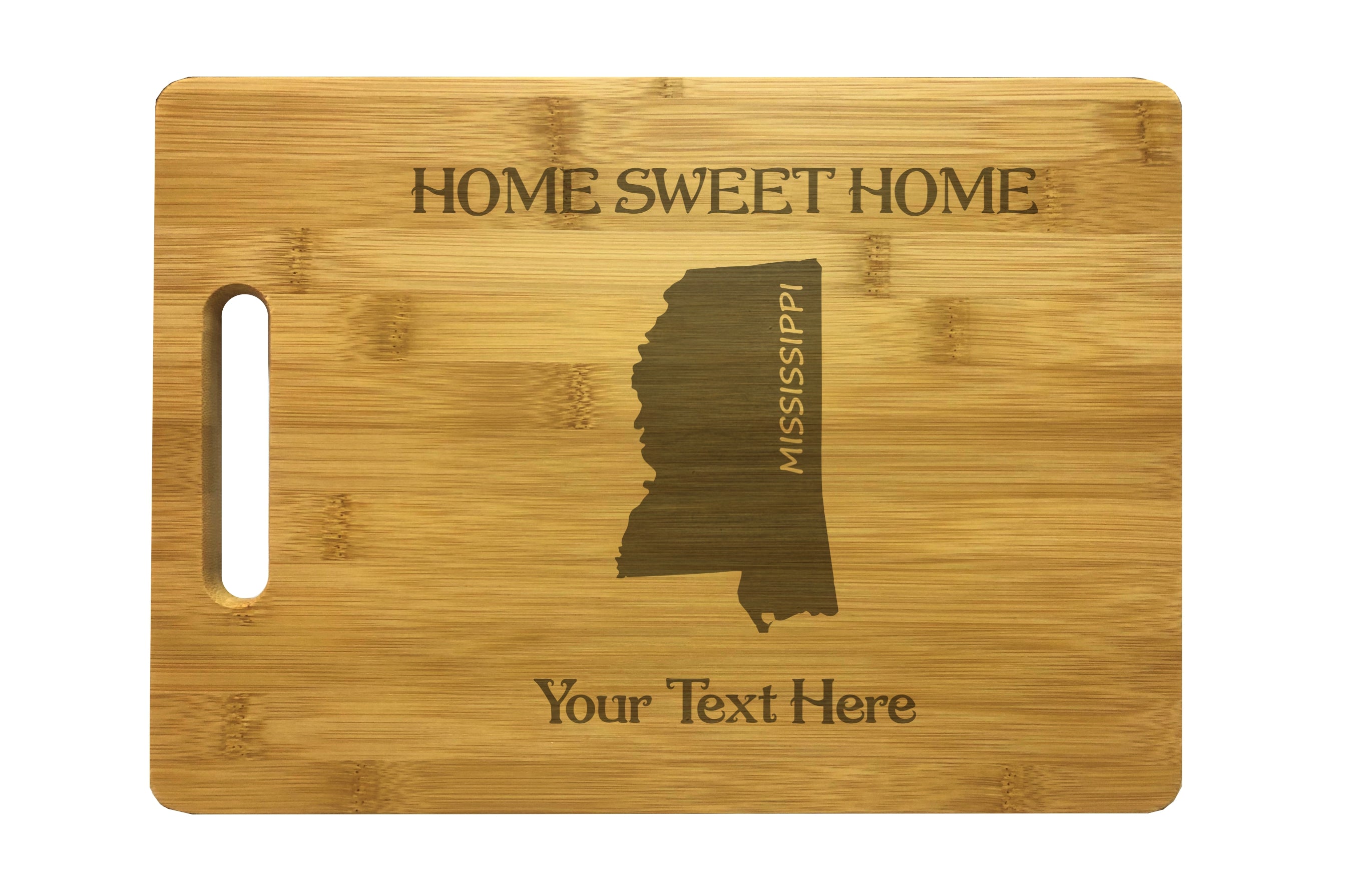 Personalized Mississippi Engraved Natural Wood Cutting Board, Home Sweet Home with Custom Text, Engraved Bamboo or Maple, Housewarming Gift