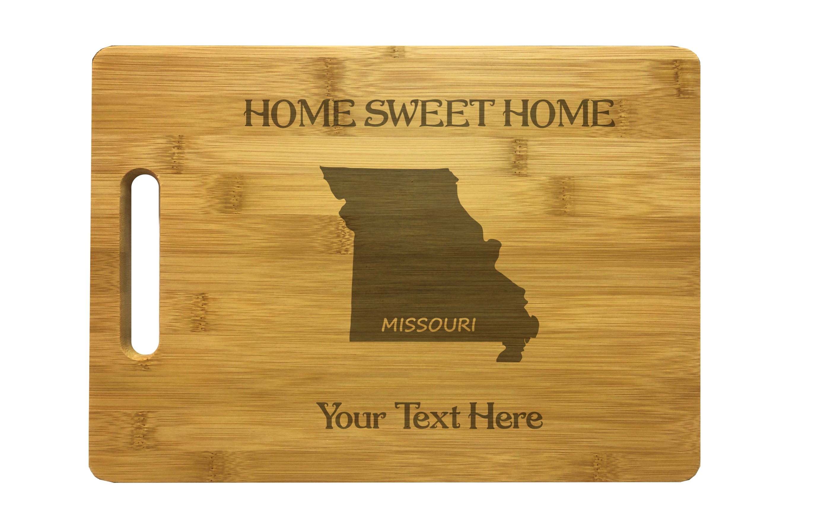 Personalized Missouri Engraved Natural Wood Cutting Board, Home Sweet Home with Custom Text, Engraved Bamboo or Maple, Housewarming Gift